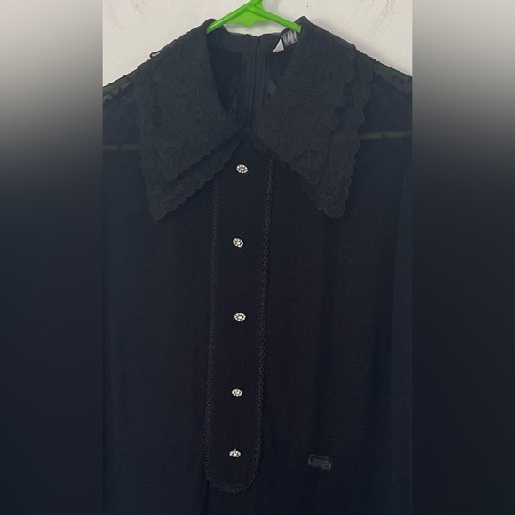 Zara black dot mesh romper with jewel buttons and lace collar - Picture 3 of 16